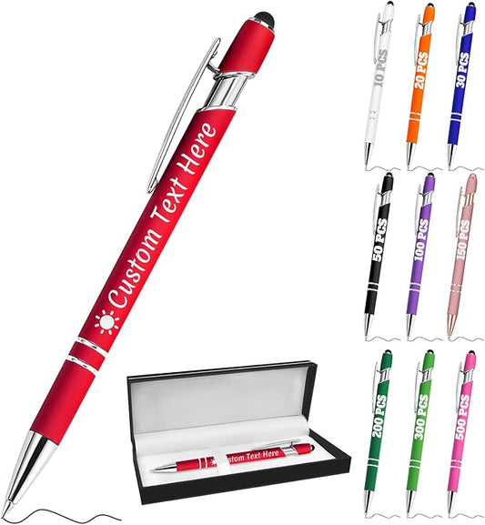 Personalized Pens with Name Custom Engraving Ballpoint Pens with Stylus Tip Customized Smooth Writing Pens Personalized Gifts for Anniversary Birthday or Graduation(Red,Black Ink)