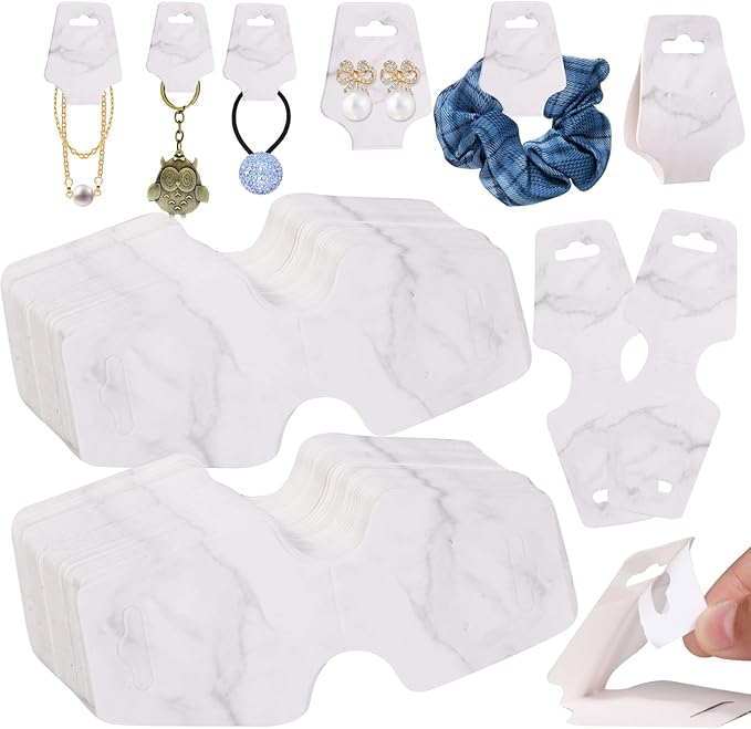 200PCS Bracelet Cards,Necklace Cards,Keychain Display Cards,Hair Band Cards,Self Adhensive Fold Over Jewelry Packaging (Mable, 1.8x4.7 inches)