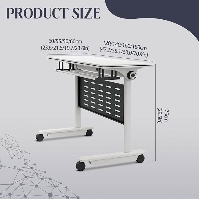 2Pack Conference Room Table, Folding Conference Table for Office Classroom, Mobile Training Tables with Casters Silent Wheels, Large Rectangular Convertible Modular Seminar Tables (L55.1in)