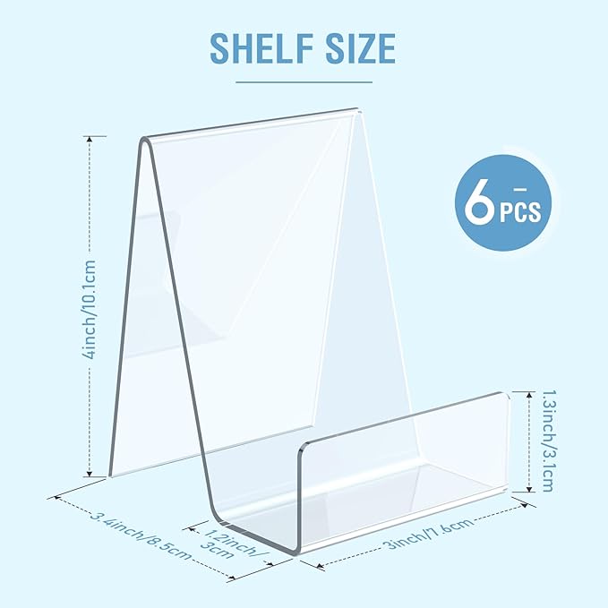 Aredpoook 6 Pack Acrylic Book Stand, Clear Easel Stand for Display, Book Display Holder, Display Stand for Album, CD, Magazine, Postcard, Picture, Plate, Artworks, Phone, Tablet