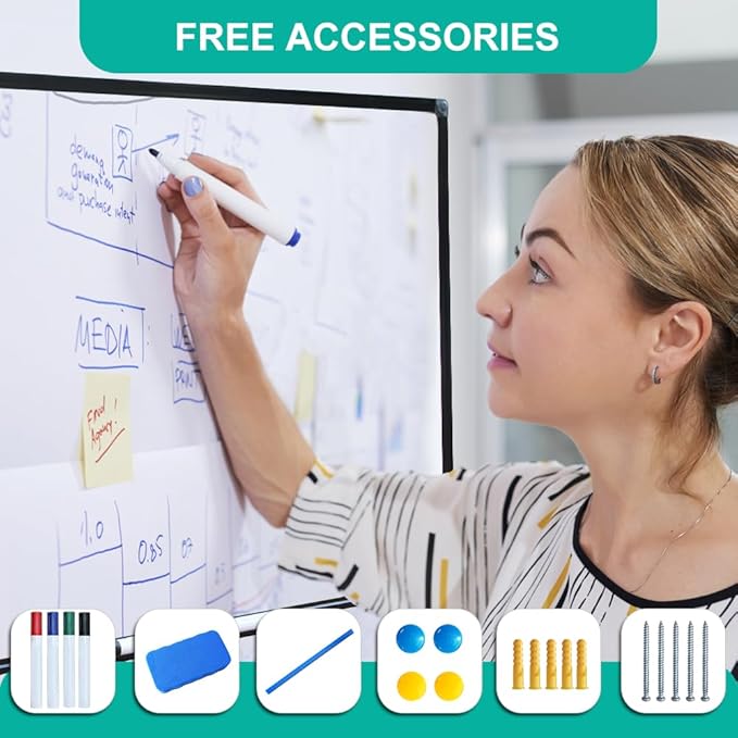 XIWODE 24x36 Inch Magnetic Dry Erase Whiteboard，Black Aluminum Frame Wall-Mounted for Home School Office Conference Room