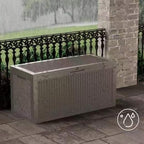 Decksplore 100 Gallon Lockable Resin Deck Box, Waterproof Outdoor Storage Box for Patio Furniture, Garden Tools, Pool Accessories, UV-Resistant Outside Delivery Grey