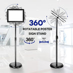 SENZHIYI Adjustable Poster Stand Holder 11x17 Inch, 360 Degree Rotation, Heavy Duty Snap Open Aluminum Pedestal Floor Standing Sign Holder Vertical and Horizontal View Sign Displayed (2PACK)