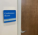 NapTags Conference Room Slider Signs (Sapphire Blue - Silver Frame, 8" x 8")