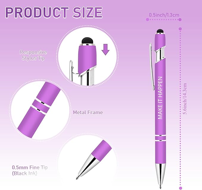 Luxeviss 9 Pcs Inspirational Pens Bulk - Motivational Ink Ballpoint Pen with Quotes Stylus Tip Nurse Gifts for School Coworkers Office Supplies Black Ink
