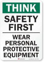 Smartsign U7-1331-RD_7X10 "Think Safety First WEAR Personal Protective Equipment" Reflective Self-Adhesive Decal, 7" x 10"