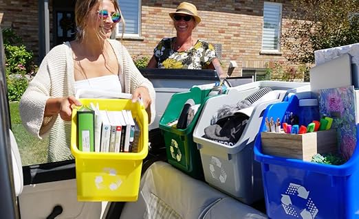 6 Gallon Stackable Recycling Bins for Homes, Garages, Offices Made of 100% Recycled Plastic - (Yellow, 3 Pack)