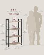 VASAGLE 4-Tier Bookshelf, Bookcase with Steel Frame, Book Shelf for Living Room, Home Office, Study, 11.8 x 26 x 47 Inches, Industrial Style, Heather Greige and Ink Black ULLS060B02