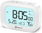 Geevon Small Travel Alarm Clock, Digital Alarm Clocks for Bedrooms Home Office, Battery Operated Desk Clock with 3 Inch Large Display, 2 Alarms, 5s Backlight, Snooze, Indoor Temperature, White