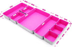 Welaxy Desk Drawer Organizer Tray Set, 8-Piece Office Drawer Organizers for Pens, Makeup, Keys, Crafts, Entryway Catchall, Decluttering Storage (Hot Pink)
