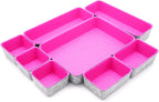 Welaxy Desk Drawer Organizer Tray Set, 8-Piece Office Drawer Organizers for Pens, Makeup, Keys, Crafts, Entryway Catchall, Decluttering Storage (Hot Pink)