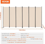 VEVOR Room Divider, 6 Panel Room Divider, Folding Privacy Screen and Portable Partition Divider for Room Separation, Freestanding Room Partitions for Office, Bedroom, Study, Beige
