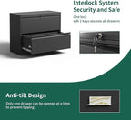 Yukimo 2 Drawer Lateral File Cabinet with Lock, Metal File Cabinets for Home Office Legal/Letter A4 Size, File Cabinet with 2 Drawer Storage Cabinet,Require Assembly,Black
