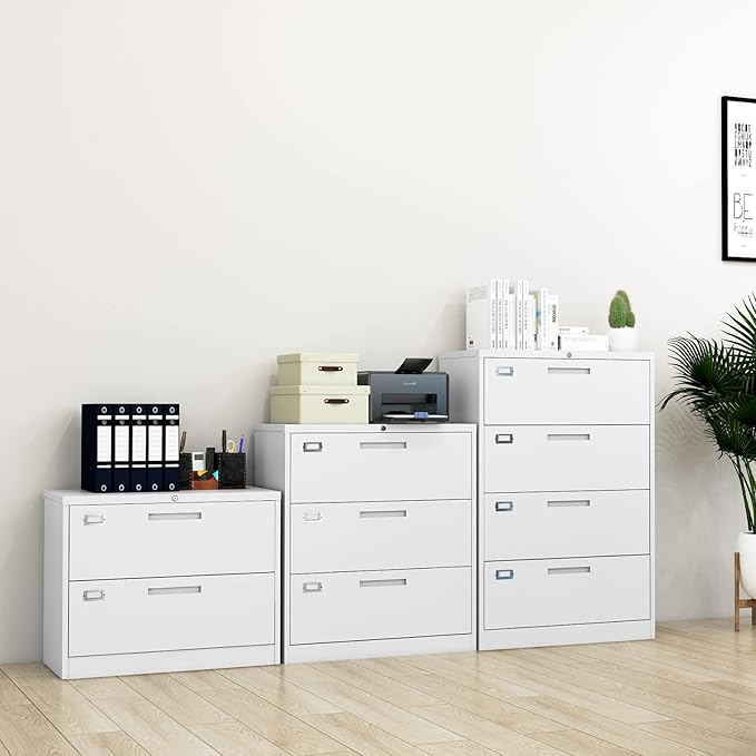 Fesbos Lateral File Cabinet with Lock, 3 Drawer Large Metal Filing Cabinet,Home Office Lockable Storage Cabinet for Hanging Files Letter/Legal/F4/A4 Size-Assembly Required
