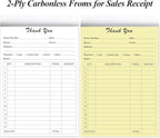 (5-Pack) Thank You Receipt Book - 5.5" x 8.5" Cardboard 2-Part Carbonless Sales Invoice Book, 250 Sheets Invoice Pad with Cardboard for Small Business