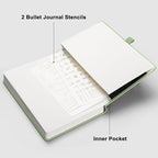 RETTACY Bullet Dotted Journal Notebook, 320 Numbered Pages, A5 Medium Size (5.7'' × 8.3''), Leather Hardcover, 100 GSM Thick Paper, for Bullet Journaling, Planning, Tracking (Light Green)