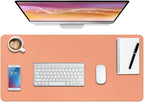 Boutilon Leather Desk Pad Protector,Non-Slip Mouse Pad,Laptop Desk Pad,Office Mouse Mat,Waterproof Leather Desk Blotter,Desk Writing Pad for Office and Home (L-Orange Pink,35"x 17")