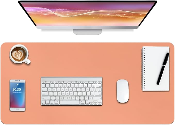 Boutilon Leather Desk Pad Protector,Non-Slip Mouse Pad,Laptop Desk Pad,Office Mouse Mat,Waterproof Leather Desk Blotter,Desk Writing Pad for Office and Home (XXL-Orange Pink,47.2"x 17")