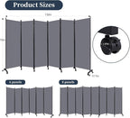 Room Divider Folding Privacy Screens with Lockable Wheels, 132'' Fabric Partition Room Dividers Freestanding Room Divider Panel for Room Separation, Wall Divider for Home Office Bedroom Studio Decor