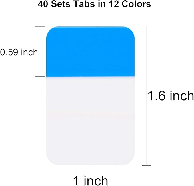 800 Pieces File Tabs Sticky Index Tabs, Writable and Repositionable Filing Tabs Flags for Pages or Book Markers, Reading Notes, Classify Files, 40 Sets (12 Colors, 1 Inch)