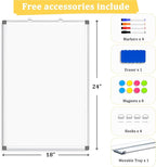 AMUSIGHT Double-Sided Magnetic Whiteboard, 24" x 18" Dry Erase Board Aluminum Frame for Wall, White Board Marker Board for Kitchen, Memo, School, Home, Office