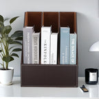 KINGFOM Desktop Wooden Leatherette Magazine File Holder-Organizer-3 Compartment Stand Rack-Papers Storage Box (brown)