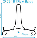 HENABLE 2PCS Premium Black Iron Plate Stands for Display 12 Inch, Decorative Solid Metal Plate Holders for Displaying, Mini Easel, Frame, Book, Card, Plaque, Bowl, Picture Stands for Display