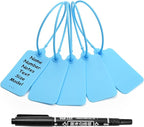 100 Blue Blank Plastic Tags for Labeling Waterproof Hanging Labels Writable Tags Seal Plastic Marking Label for Clothes Bags Keys Inventory with One Marker Pen