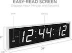 Ivation Oversized 24" Large Digital LED Clock | Big Digital Clock w/Multi-Function Display – Stopwatch, Timer, Alarms, Temp & Date | 6 Brightness Levels, Time Memory & Remote (White)
