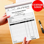 Custom Carbonless Sales Invoice Form Books for Small Business, Personalized NCR 3-Part Receipt Book with Carbon Copies, Cover Add Company Name, Address and Number Printed