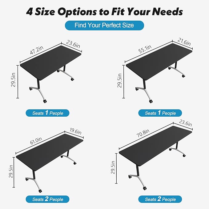 Goakwwuz Conference Room Table, Folding Conference Tables,Thicken Grey Tabletop,Flip Top Wooden Seminar Meeting Room Table for Conference Room Offices (8, Black, 70.8”)