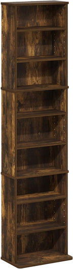 Furinno Jaya DVD Shelf, 9-Shelf Tall Narrow CD Rack, Media Shelf with Adjustable Shelves, DVD Storage Cabinets for CD Blueray Game Disc, Easy Assembly, for Living Room, Home Office, Amber Pine