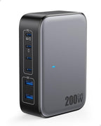 USB C Charger Block 200W with Wall Plug,6 Ports GaN IV Charging Station Hub,QC4.0+PD 65W USB C Laptop Charger Adapter Compatible with MacBook Air/Pro,DELL,iPhone 17/16/15,iPad,Steam Deck,Galaxy-Black
