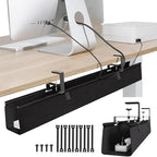No Drill Under Desk Cable Management Tray, 36" Cord Organizer for Table, Clamp/Screw Mount Desk Cable Management, Premium Fabric Cable Management Tray for Office, Home（Black/2set）
