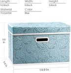 PRANDOM Stackable Storage Cubes with Lids [5-Pack] Fabric Decorative Storage Box Bins Organizer Containers Baskets with Cover Handles Divider for Bedroom Closet Living Room Blue 14.9x9.8x9.8 Inch