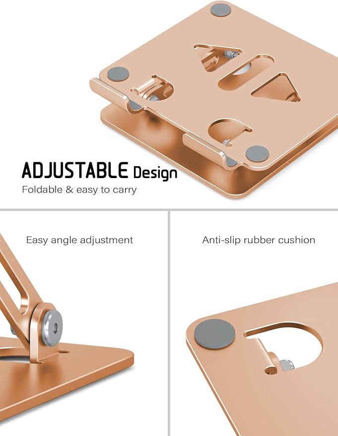 Aoviho Tablet Stand Holder for Desk Adjustable Tablet Holder, Foldable Aluminum Desktop Tablet Holder for iPad Samsung Galaxy Tabs Amazon Kindle Fire,All Tablets 4-12 inch, Gold