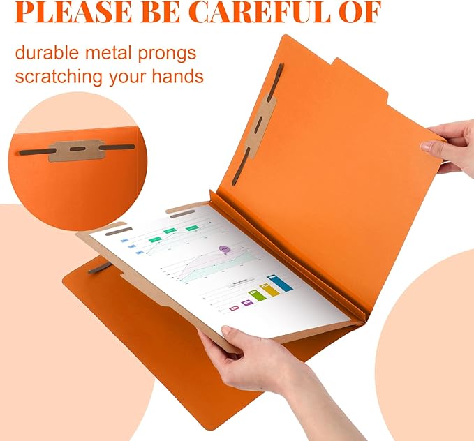 Skyygemm 60 Pcs Classification Folders Letter Size, 1 Divider Pressboard File Folder with Fasteners, Expanding File Organizer Bulk for School Teachers, Office Employee, Coworker, Staff (Orange)