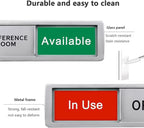 Conference Room In Use/Available Sign - Magnetic Door Slider, 7"x2" Non-Scratch Office Door Sign with Privacy Slider for Meeting Rooms, Offices, Restrooms - Silver