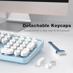 MOFII Wireless Keyboard and Mouse Combo, Computer Full Size 2.4G Plug and Play Wireless Typewriter Retro Round Keyboard and Mouse Set for Windows, Computer, Desktop, PC, Notebook - (Light Blue)