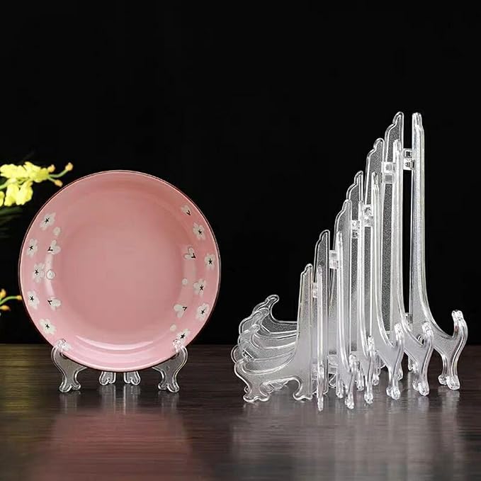 LonlyEagle 12 Pack 7 Inch Clear Plastic Easels or Stand/Plate Holders to Display Pictures or Other Items at Weddings, Plate Stands for Home Decoration, Birthdays, Tables