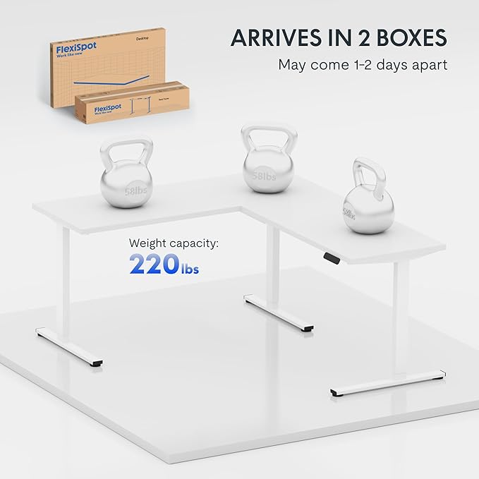 FLEXISPOT L Shaped Standing Desk, 63 x 47 Inch Electric Height Adjustable Corner Desk, Sit Stand Computer Workstation, Preset Controller, Home Office, White Frame with White Top, White Drawer