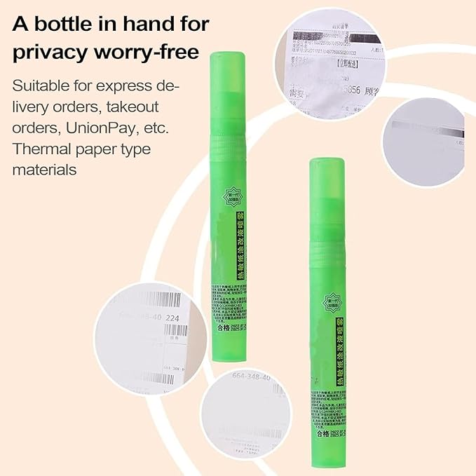Privacy Cover Spray Pen for Documents and Labels, 10ml White-Out Correction Fluid, Thermal Paper Privacy Eraser for Shipping Address Protection (2)