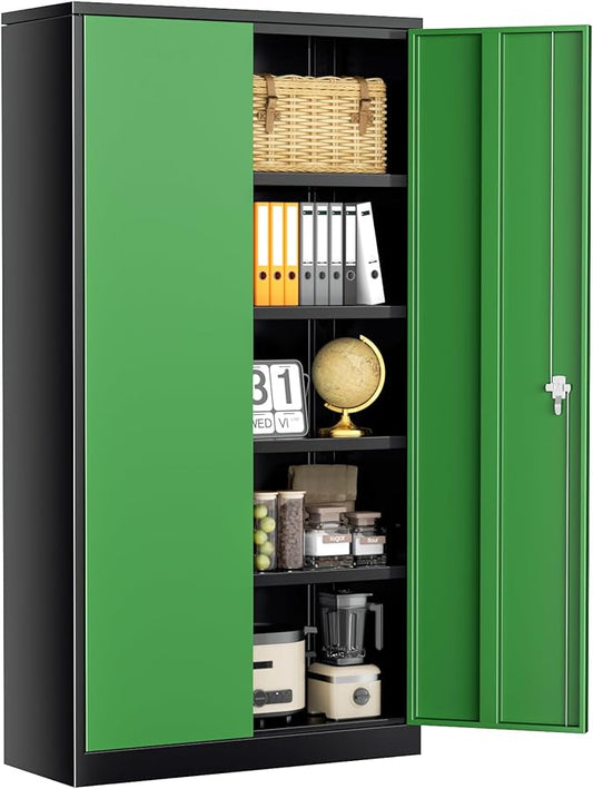 INTERGREAT Metal Storage Cabinet, Garage Steel Locking Cabinets with Doors and 4 Adjustable Shelves, Tall Lockable File Tool Cabinets for Home Office, Classroom Cabinet Basement, Black-Green