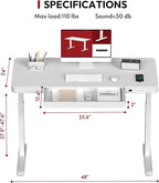 SANODESK Standing Desk with Drawer, Electric Height Adjustable Home Office Desk with Storage & USB Ports, 48 inch White Wood Tabletop/White Frame