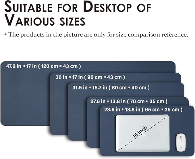 Leather Desk Mat - Non-Slip PU Desk Pad for Office and Home - Desk Organization and Accessories - Ideal for Large Mouse Pad and Desk Mats on Top of Desks (Dark Blue,27.6"x 13.8")