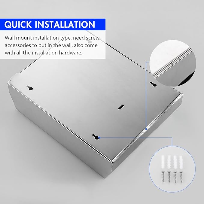 2 Packs Paper Towel Dispenser Wall Mount Commercial, Touchless Hand Towel Dispenser with Lock (Stainless Steel)