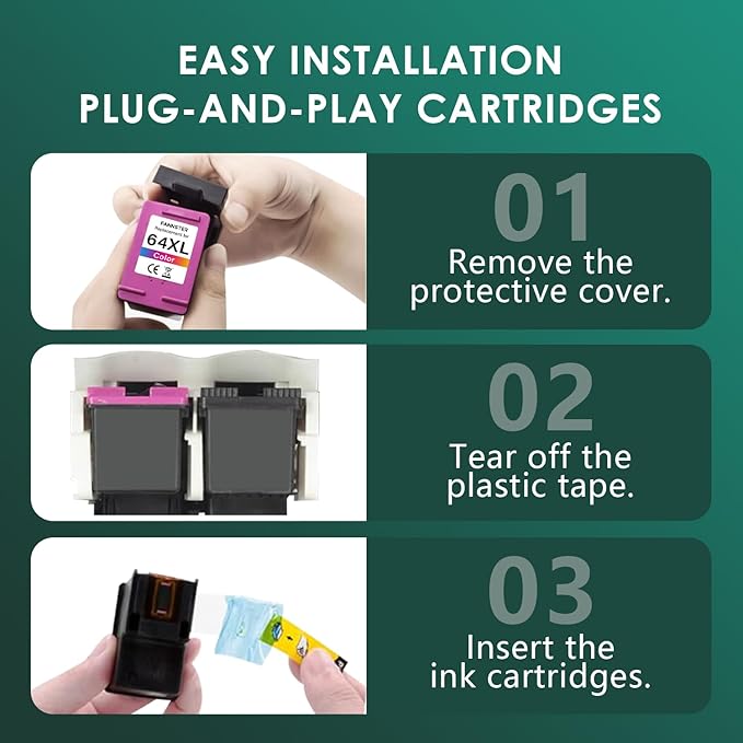 64XL Ink Cartridge for HP Ink 64 XL 64XL Black and Color Combo Pack High Yield Replacement for HP Printers 7858 7855 7120 7155 7158 7164 6255 6252 6232 Envy Inspire 7955e Tango X Printers Combo