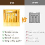 Evjocoh Silverware Drawer Organizer Wood with Adjustable Partition for Kitchen Utensil Cutlery Flatware Cabinet Storage Compartment Tray Insert with Dividers (19.2" W x 19.5" D x 2.5" H)