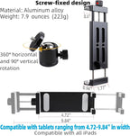 Leenconghui Aluminum Tripod Mount Adapter for iPad, 360 Rotatable Tablet Holder Compatible with iPad Pro/Air/Mini, Samsung Tab and Other 4.7" -15" Tablets