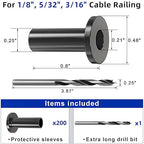 Steel DN Mate 200 Pack Stainless Steel Protector Sleeves for 1/8”, 5/32", 3/16" Wire Rope Cable, Black Cable Railing Kit Hardware for Wood Post, T316 Marine Grade DB58
